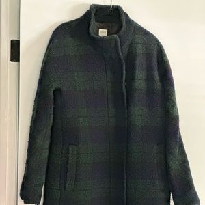 J Crew Black Watch Plaid Boucle Cocoon Coat